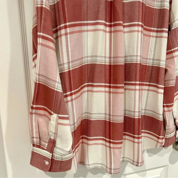 Caslon Soft Flannel Plaid Long Sleeve Button Up Shirt Women XXL Pink Cream NWT - Picture 6 of 12